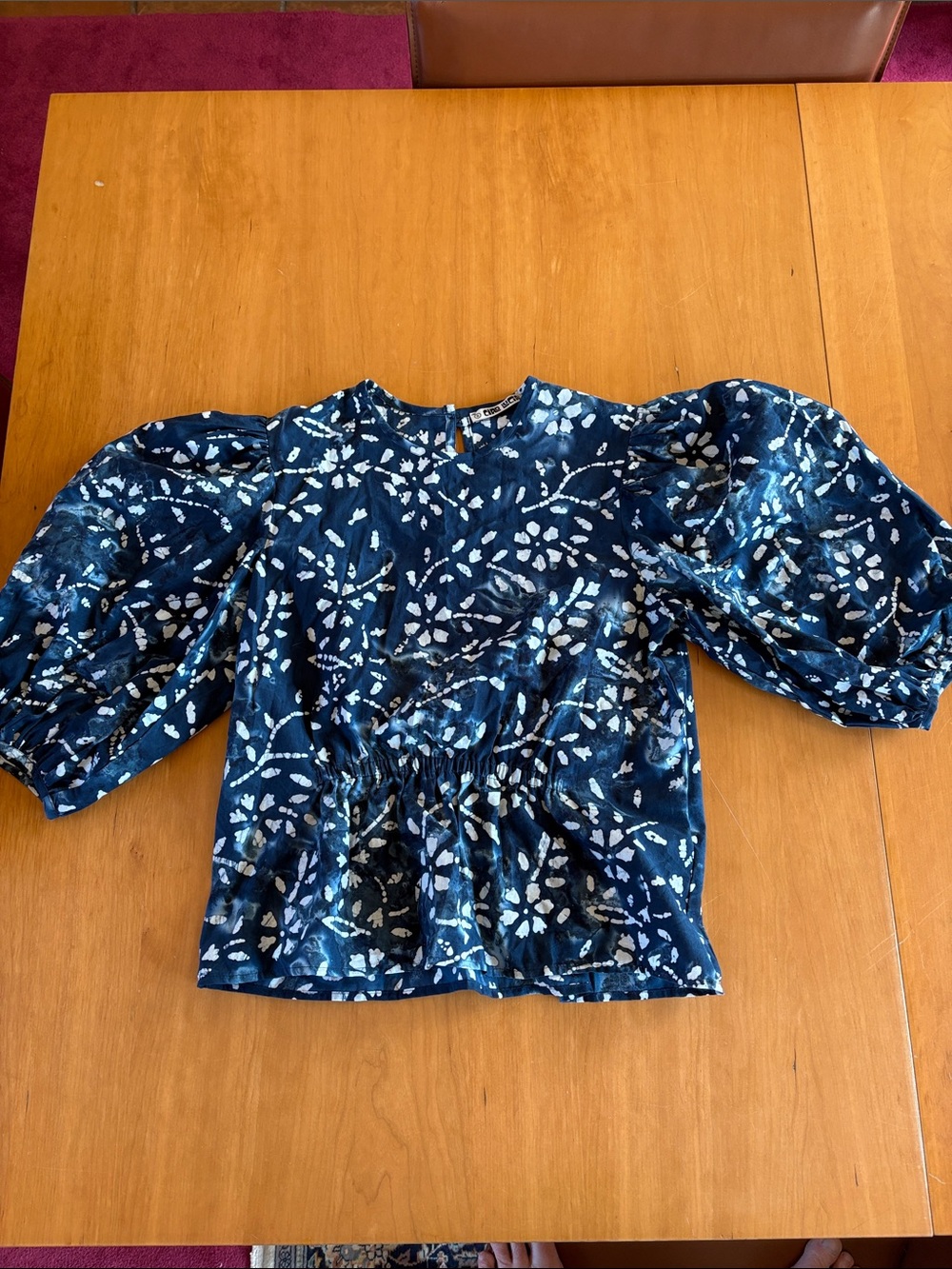 Ciao Lucia Navy Blue Floral Puff-Sleeve Blouse